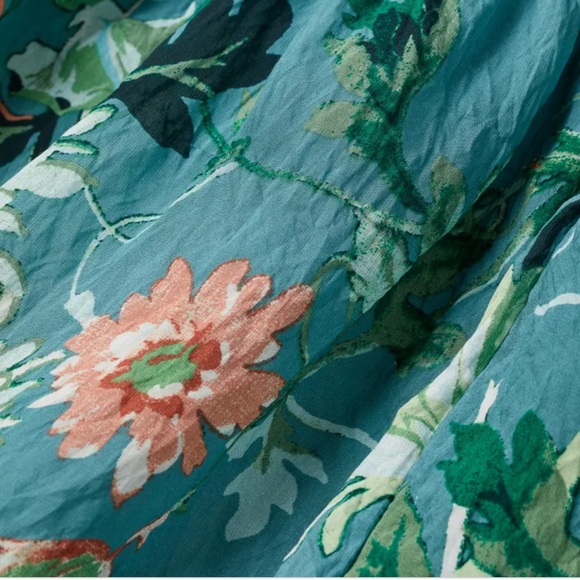 H&M Wide-Cut Dress Turquoise/ Floral size S (FITS like XL) - Picture 2 of 5